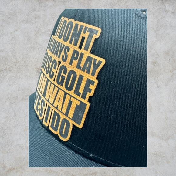 Disc Golf Leather Patch Hat Custom Trucker Hat Always Disc Golfing Blk/Org - Picture 5 of 6